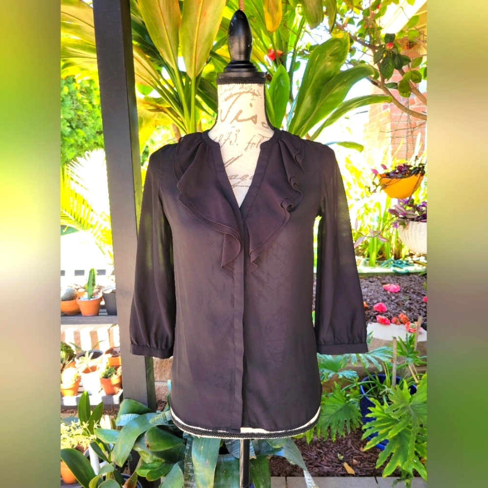 H&M Black Chiffon Blouse Top Size 2